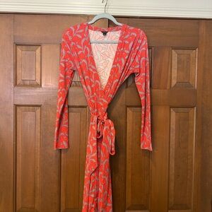 Ann Taylor Orange Long Sleeve Wrap Dress